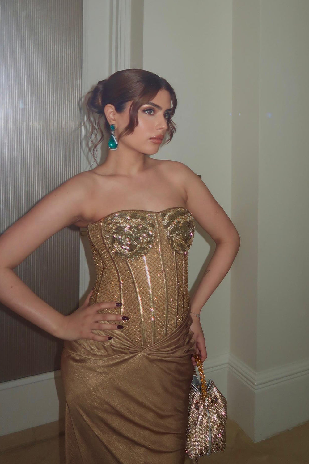 Muskan Chanana in Gilded Gold Gown