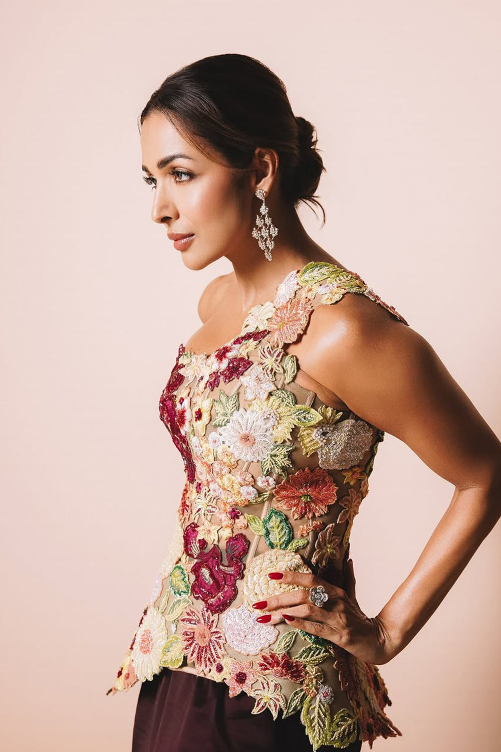 Malaika Arora in Enchanted Garden Corseted Belt Drape Set