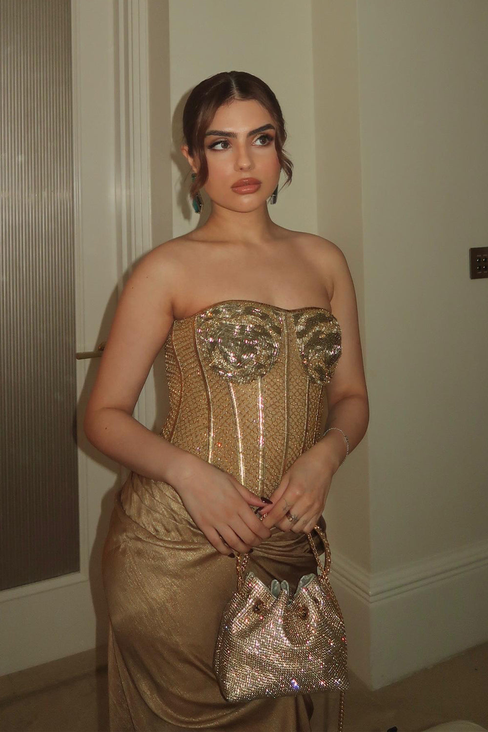 Muskan Chanana in Gilded Gold Gown