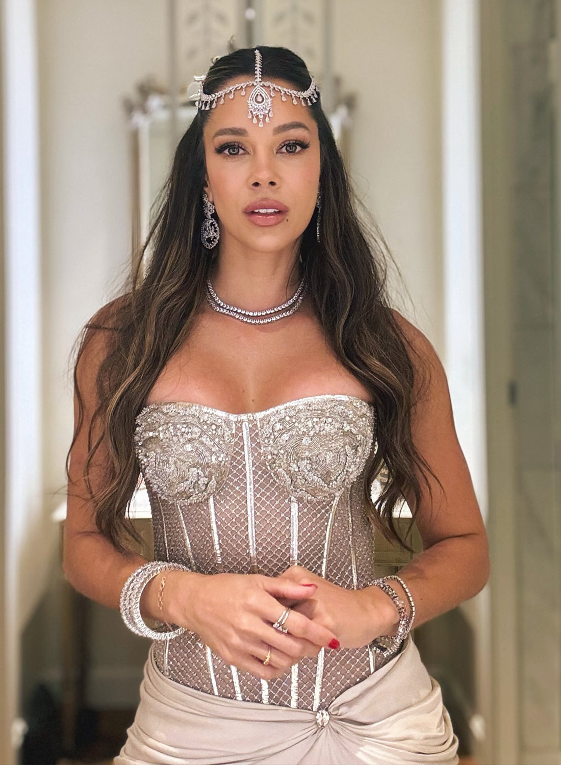 Yolanda Goodell in Icicle Corset Dress and Cropped Jacket