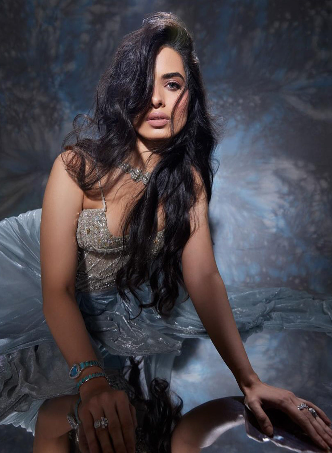 Diya Gangar in Stardust Corseted Drape Set