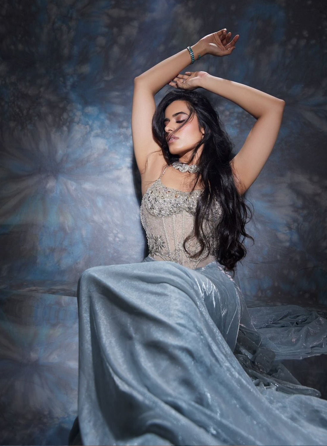 Diya Gangar in Stardust Corseted Drape Set