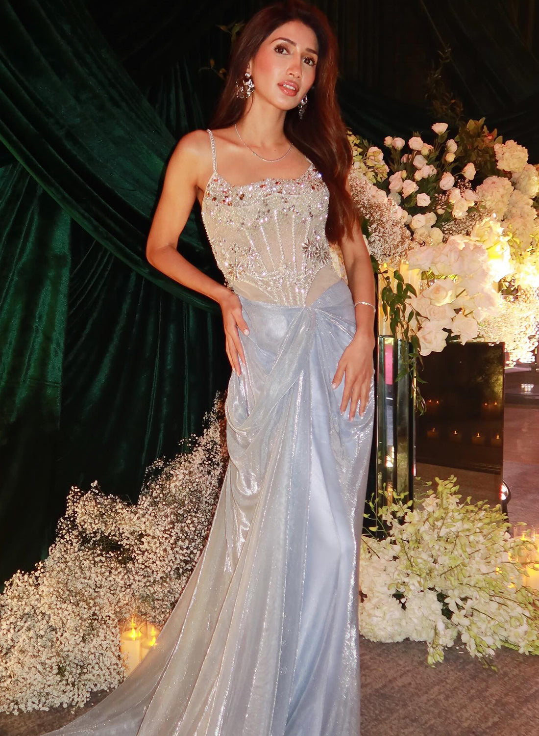 Tanvi Shah in Stardust Corseted Drape Set