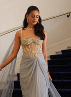 Roma Shan Baig in Stardust Corseted Drape Set