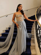 Roma Shan Baig in Stardust Corseted Drape Set