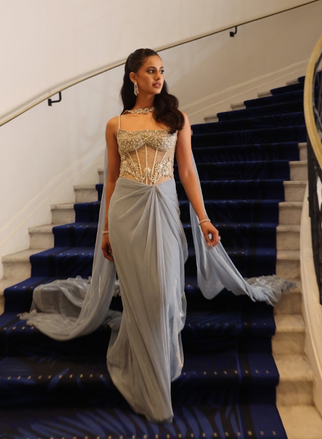Roma Shan Baig in Stardust Corseted Drape Set
