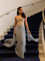 Roma Shan Baig in Stardust Corseted Drape Set