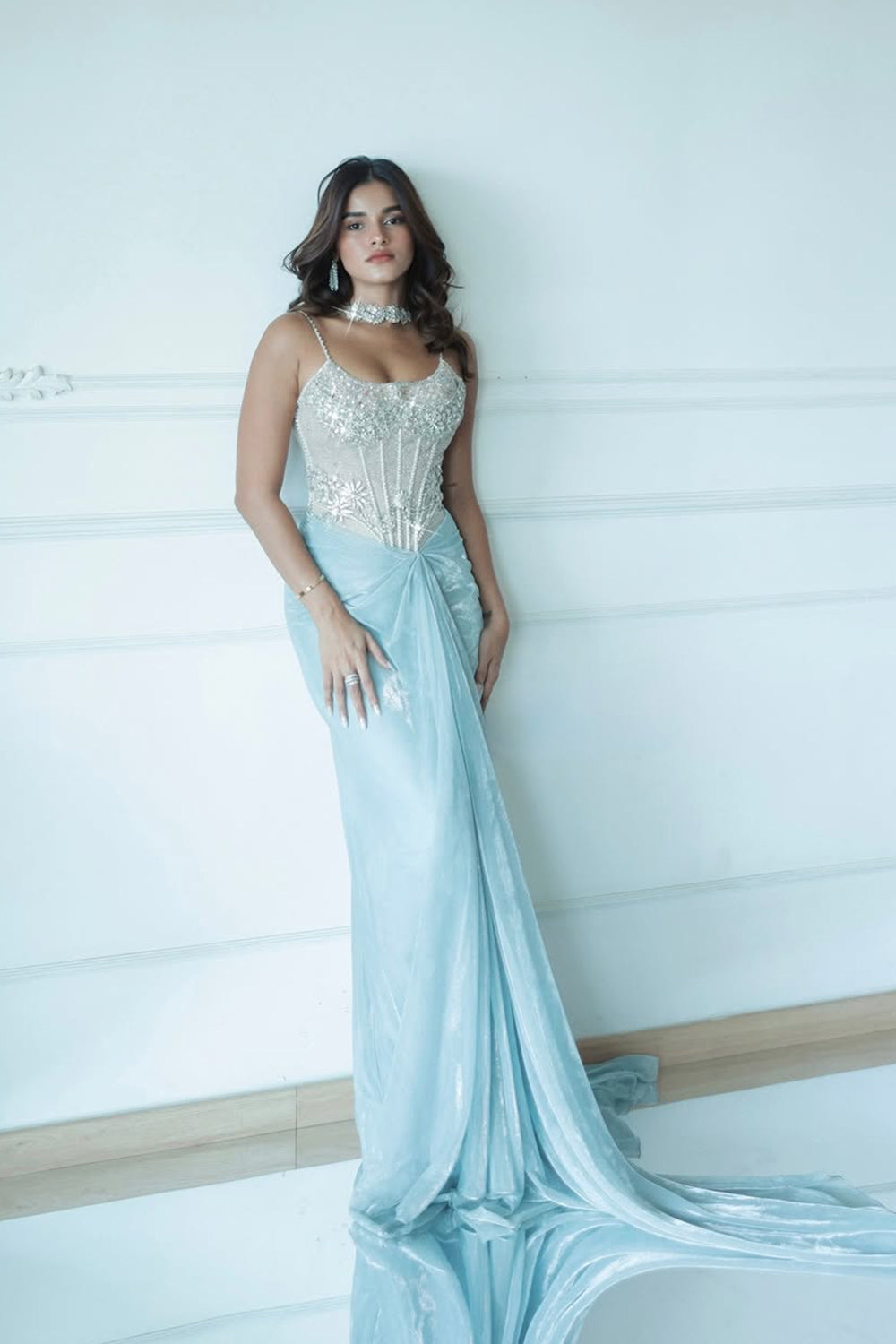 Meghna Kaur in Stardust Corseted Drape Set