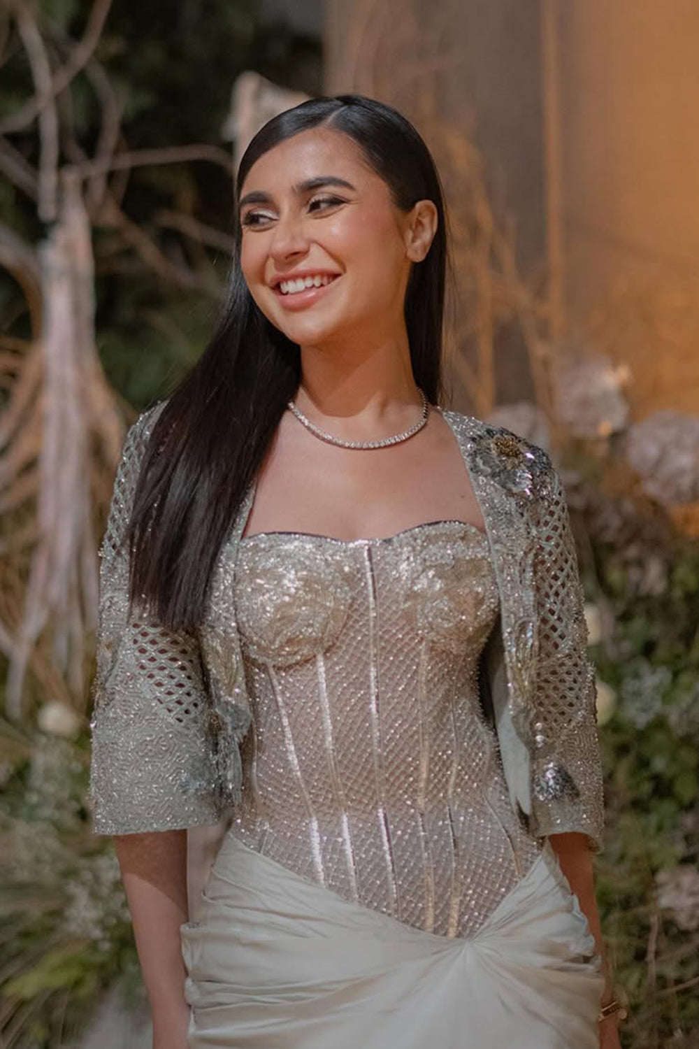 Sona Memon in Icicle Corset Dress and Cropped Jacket