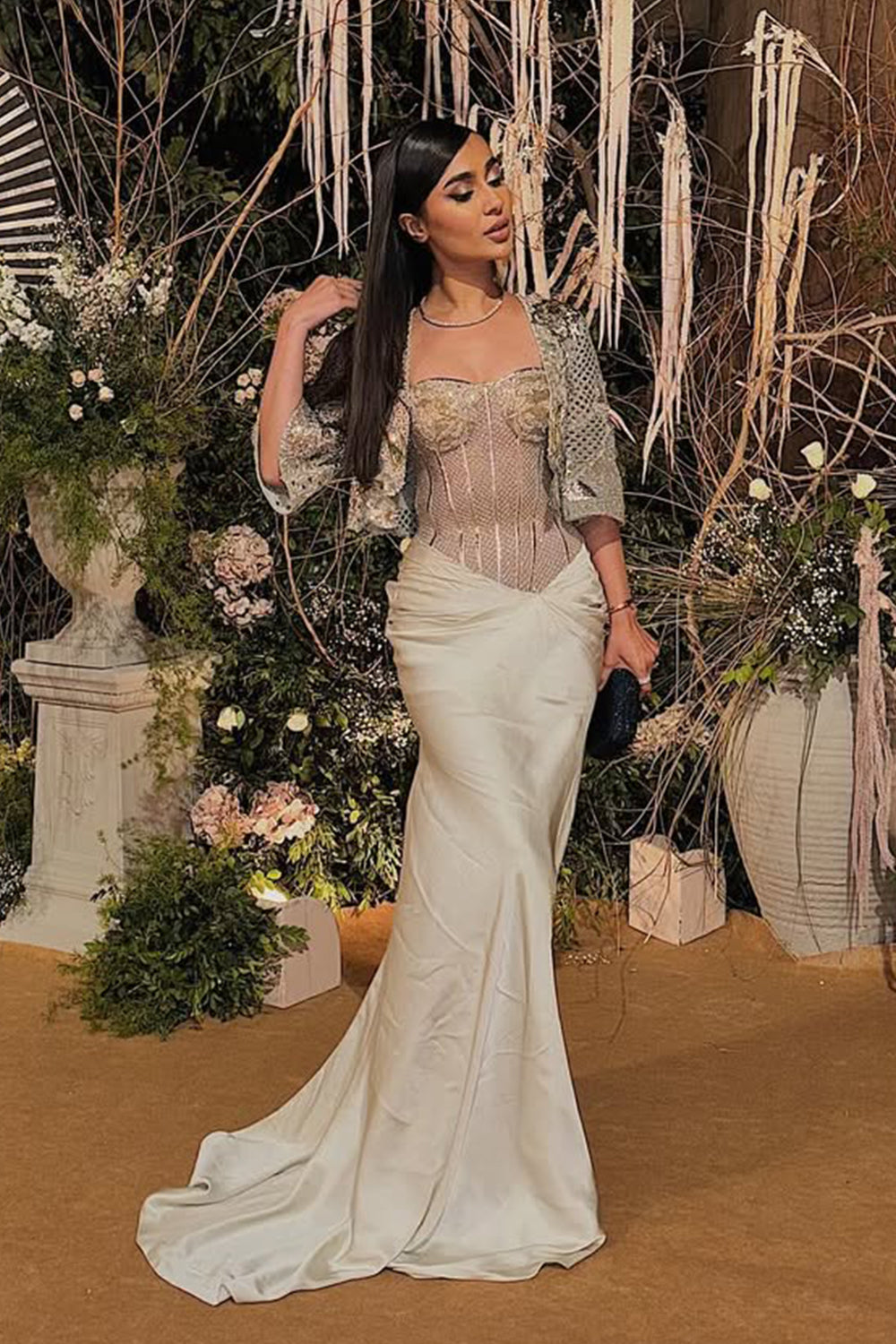 Sona Memon in Icicle Corset Dress and Cropped Jacket