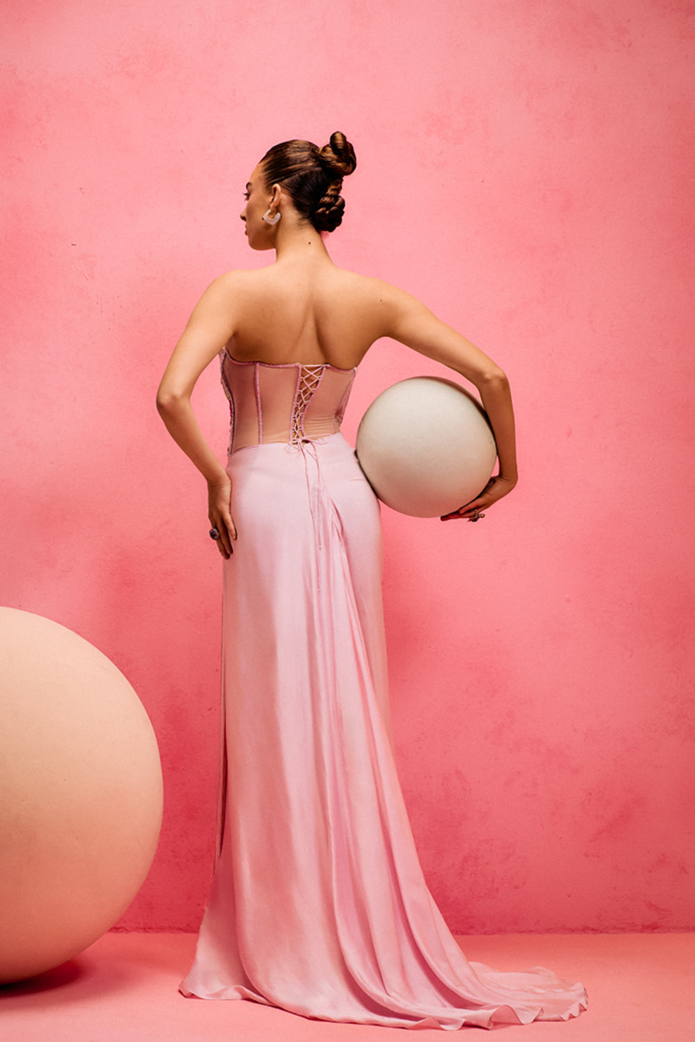 Pink Sorbet Corset Draped Gown