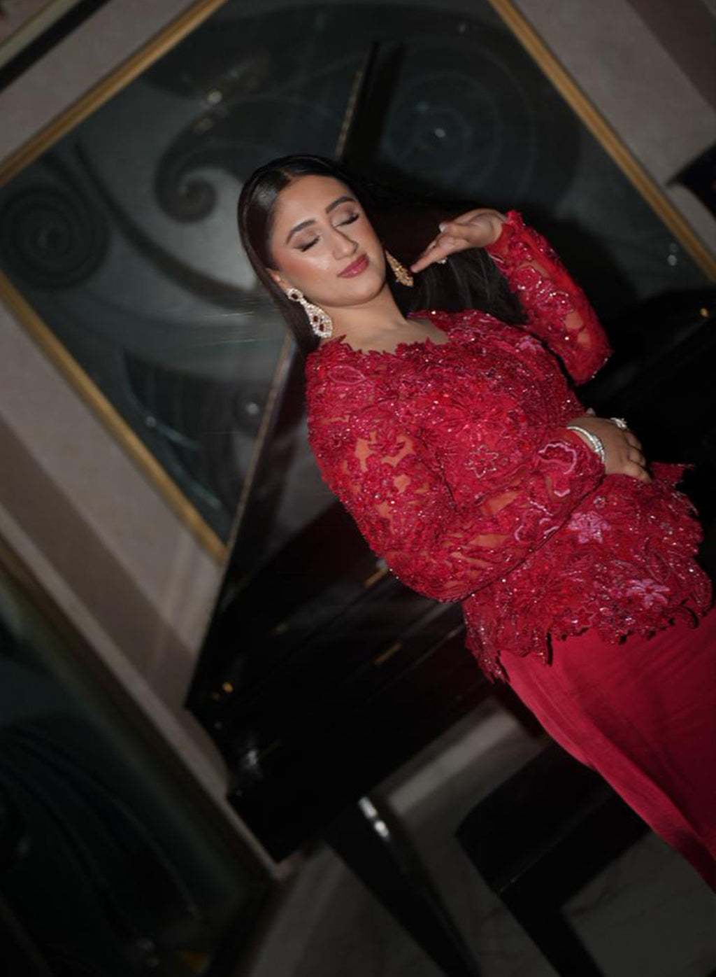 Tehreem Imran in Custom Red Enchanted Garden