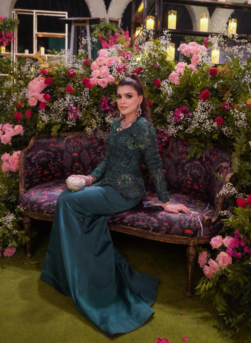 Hina Malik in Custom Emerald Green Enchanted Garden