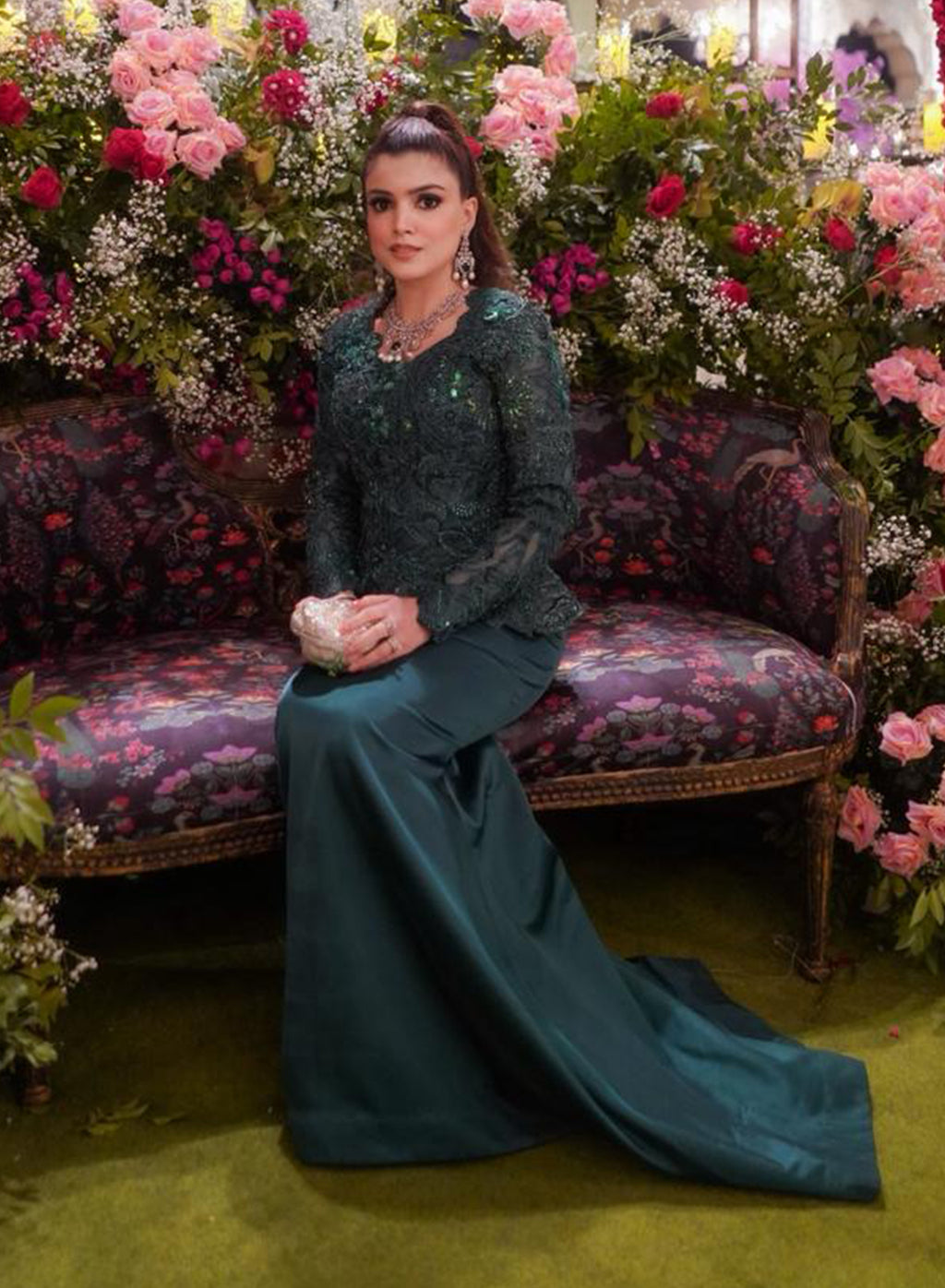 Hina Malik in Custom Emerald Green Enchanted Garden