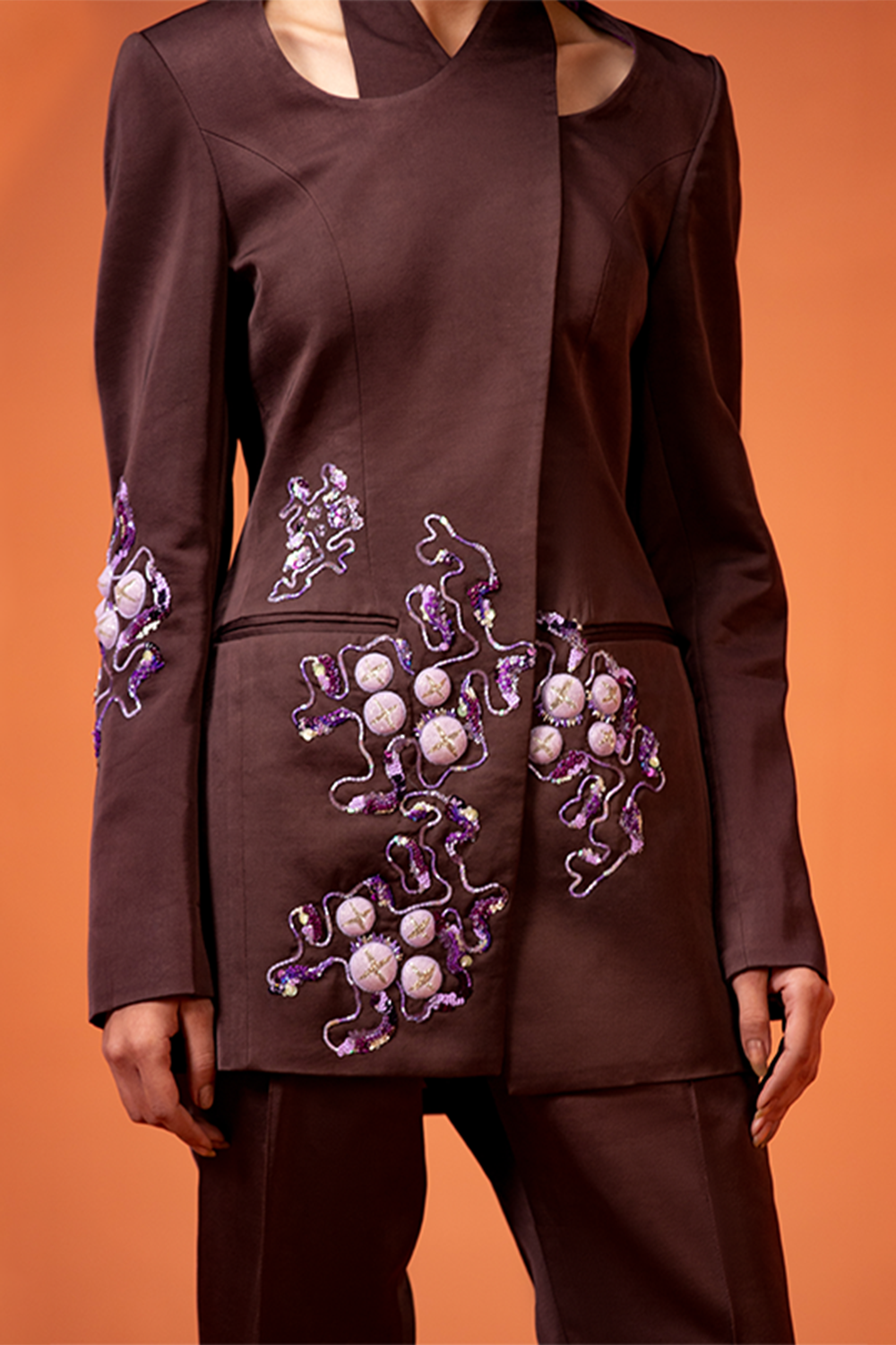 Doja Cat brown halter jacket with back knot bootleg pants
