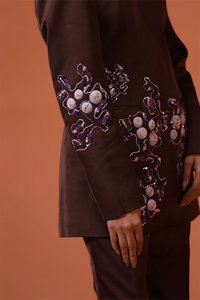 Doja Cat brown halter jacket with back knot bootleg pants