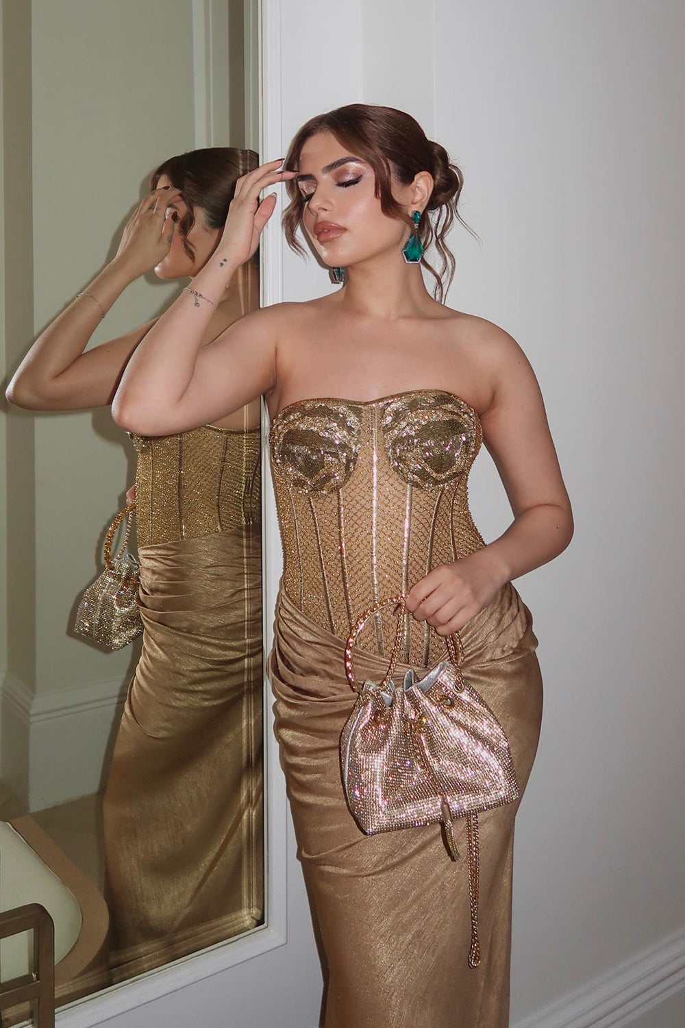 Muskan Chanana in Gilded Gold Gown