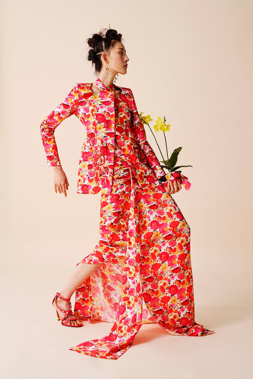 Frida halter jacket with draped skirt