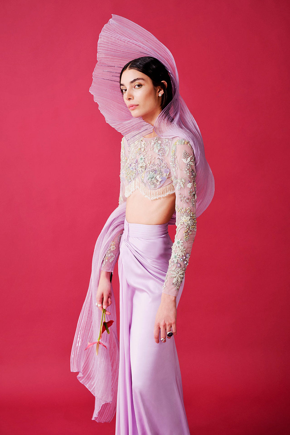 Rekha front knot skirt with drape and blouse