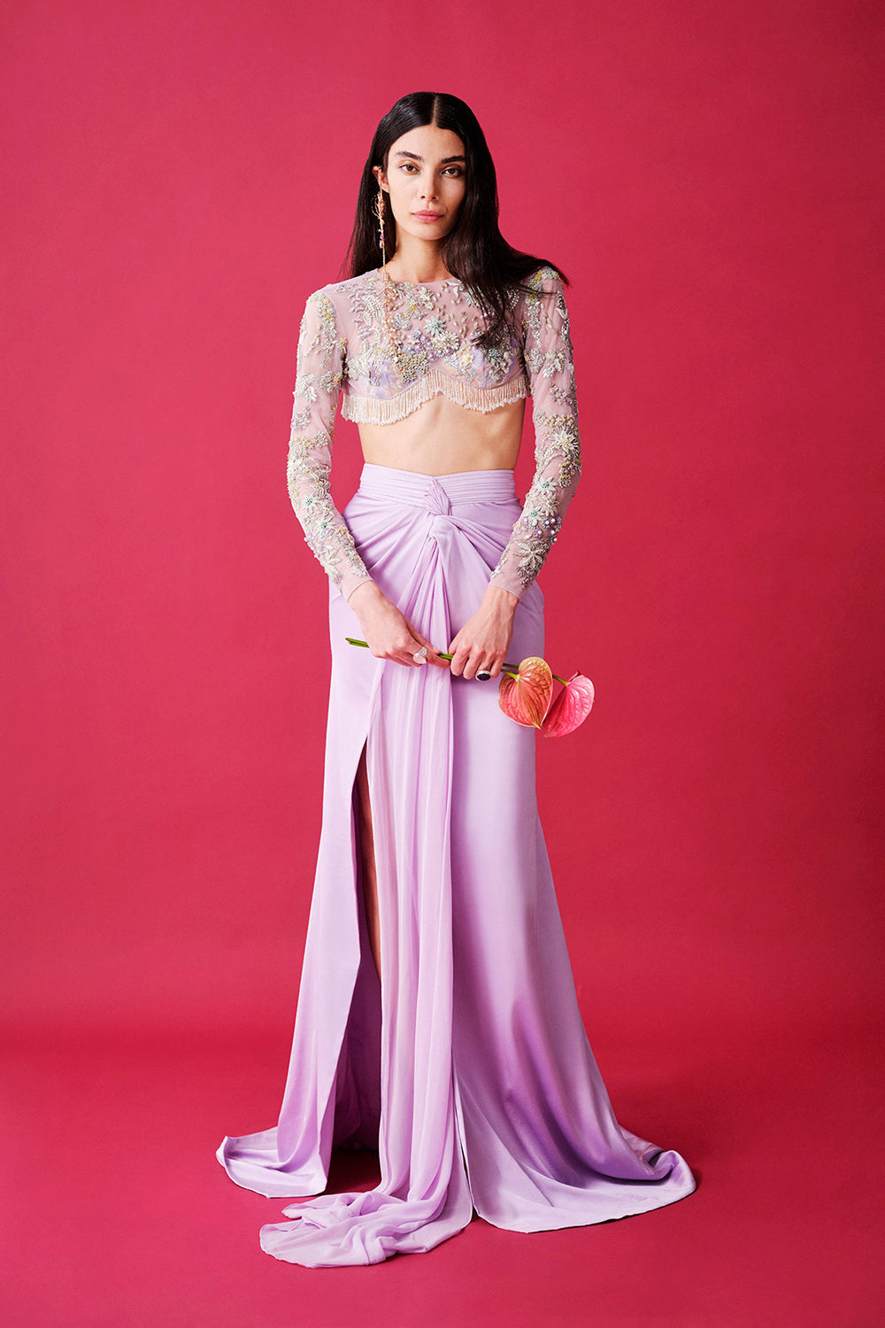 Rekha front knot skirt with drape and blouse