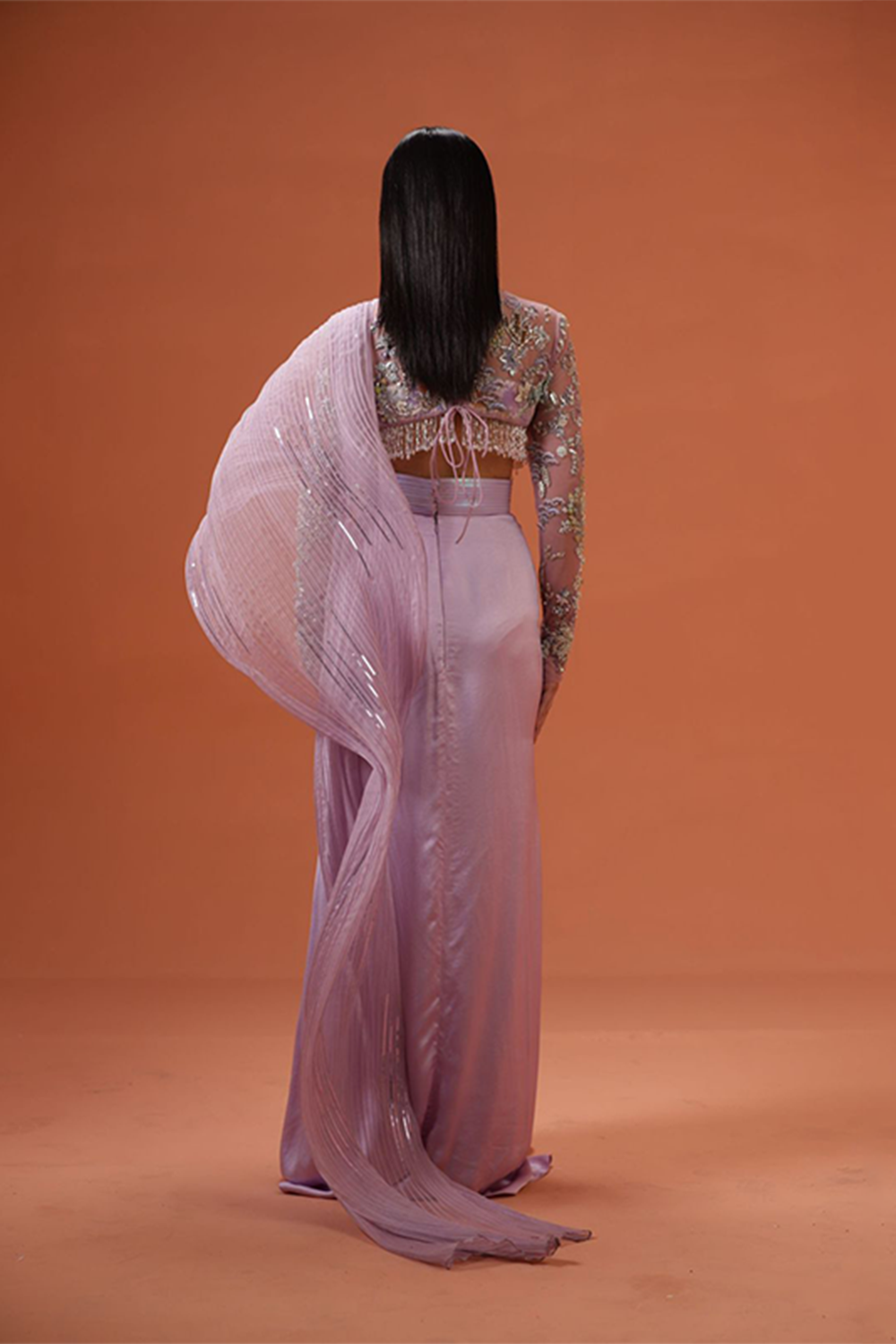 Rekha front knot skirt with drape and blouse