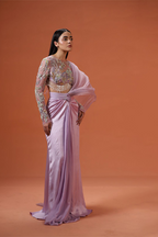 Rekha front knot skirt with drape and blouse