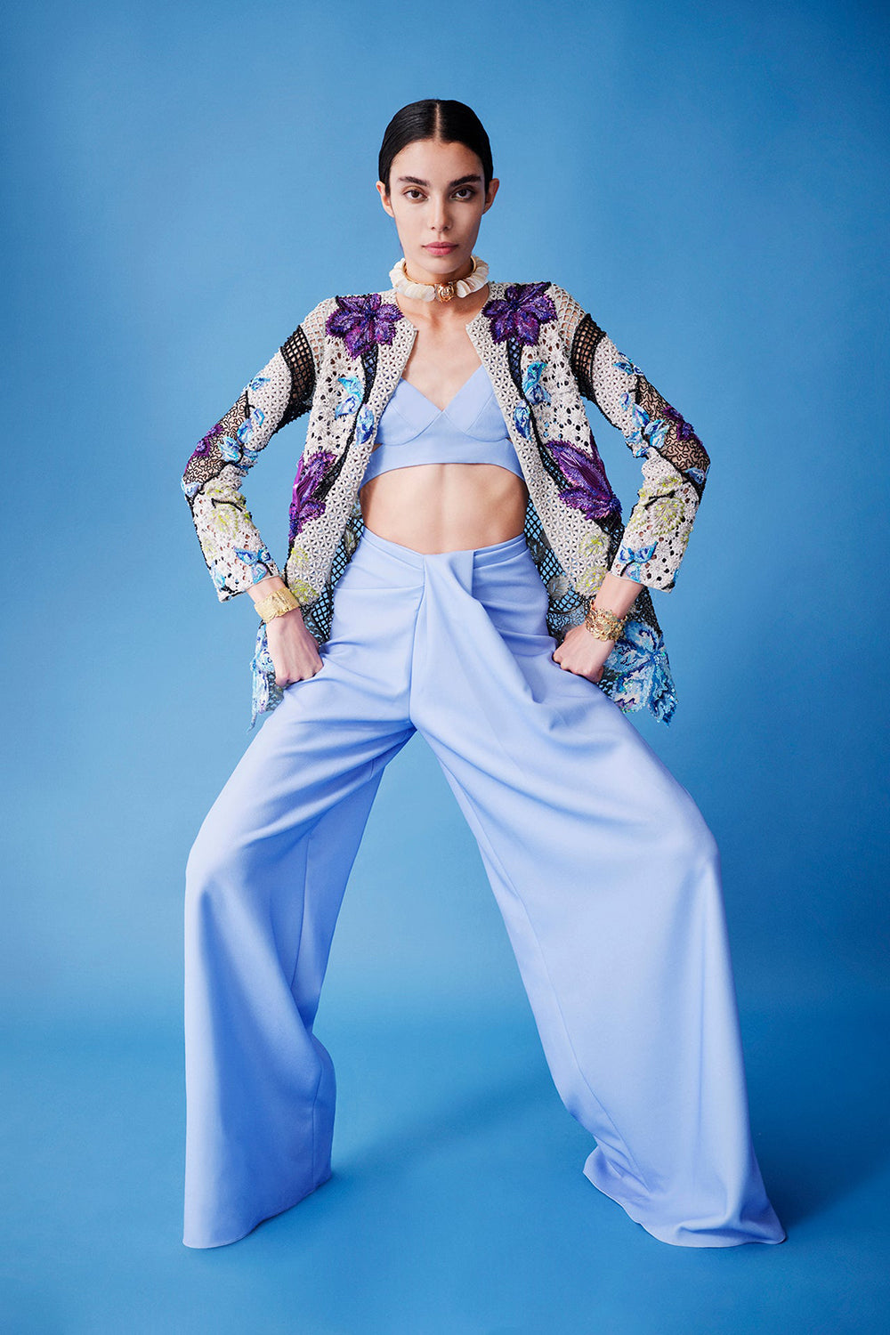 Lupita Pearl Jacket with Pre-Draped Pants with Bustier