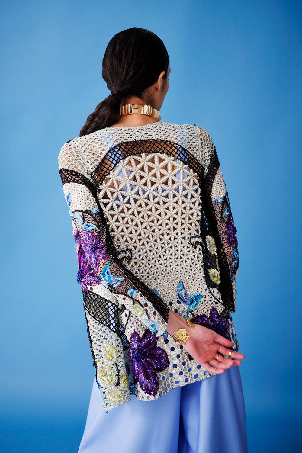 Lupita Pearl Jacket with Pre-Draped Pants with Bustier