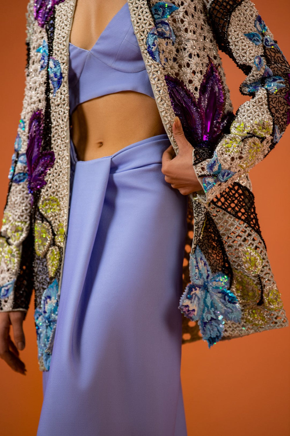 Lupita Pearl Jacket with Pre-Draped Pants with Bustier