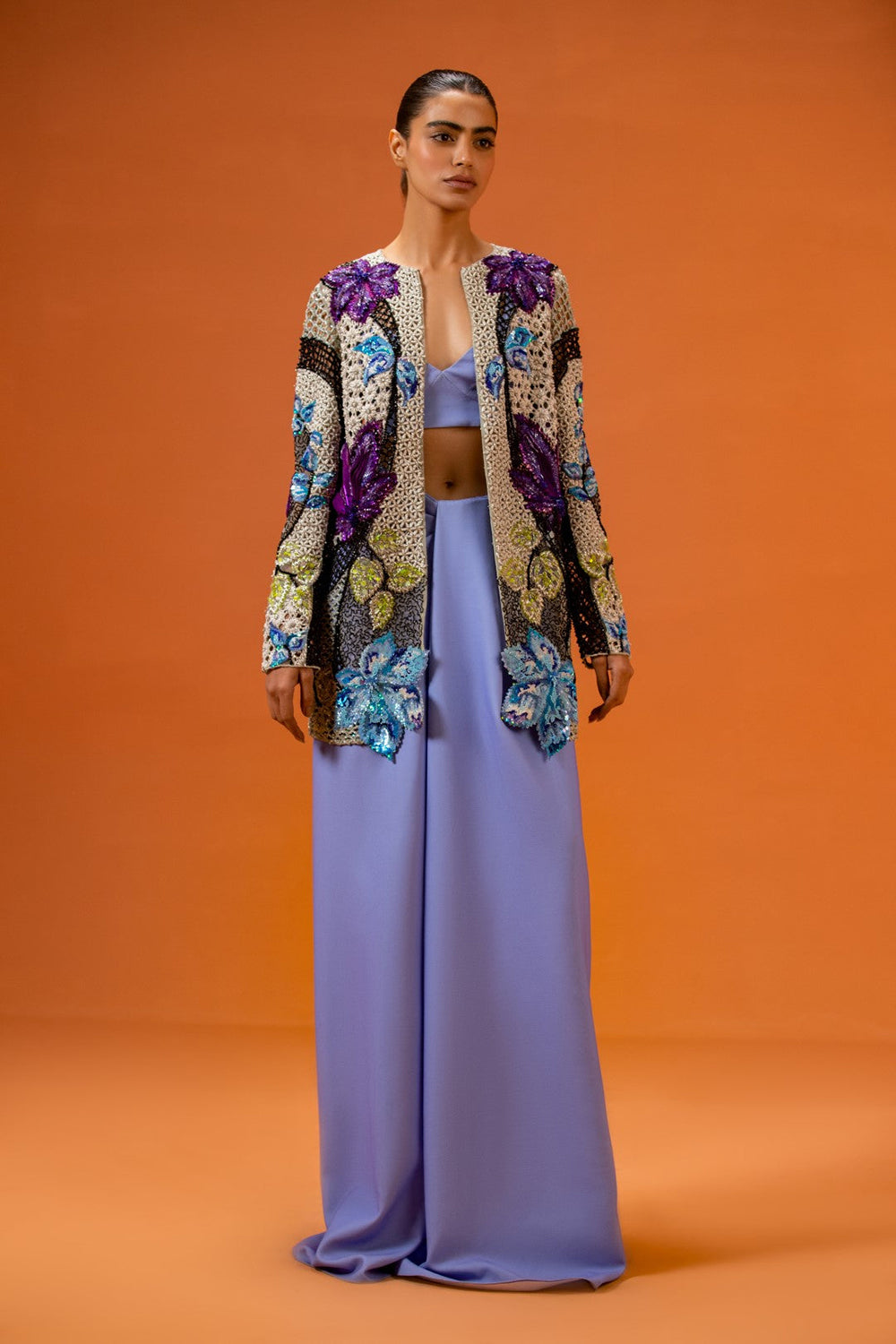 Lupita Pearl Jacket with Pre-Draped Pants with Bustier