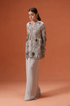 Silver Soiree Jacket with Pre-Draped Pants with Bustier