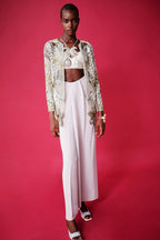 Silver Soiree Jacket with Pre-Draped Pants with Bustier